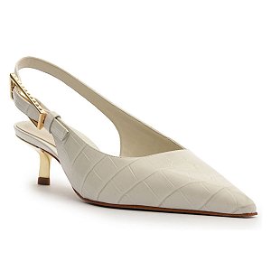 Schutz Scarpin Slingback Couro Branco Salto Medio