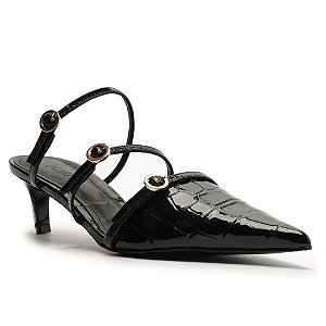 Schutz Mule Curve Heels em Couro Croco Preto