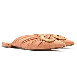 Arezzo Mule Nobuck Rasteira Fivela Madeira New Salmon