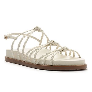 Arezzo Sandália Rasteira Branca Tiras Trança Nó Branca