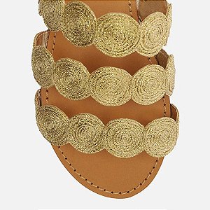 Arezzo Sandália Rasteira Dourada Bordada Tiras