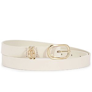 Schutz Cinto de Couro Branco Fivela Dourada