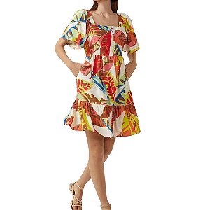 Shoulder Vestido Folhagem Color