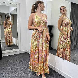 Farm Vestido Longo Jacquard Flora Lee