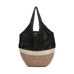 Arezzo Bolsa Shopping Preta Colorida Crochê Grande