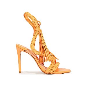 Schutz & Amm Sandalia Salto Alto Lace Couro Laranja