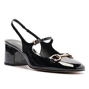 Arezzo Sapato Boneca Preto Verniz Bloco Slingback