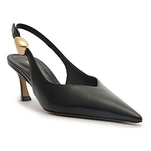 Arezzo Scarpin Preto Couro Salto Kitten Metal