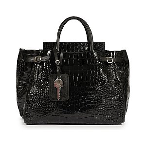 Schutz Bolsa Heaven Media em Couro Croco Preto