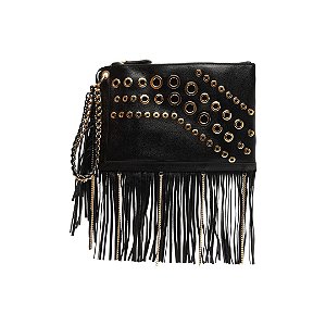 Arezzo Bolsa Boho Tiracolo Preta Couro Grande Franjas Silvia Braz