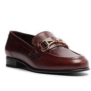 Arezzo Mocassim Marrom Couro Bridão Metálico Retrô