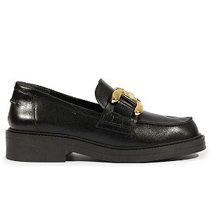 Schutz Loafer Dylan Chain Couro Preto