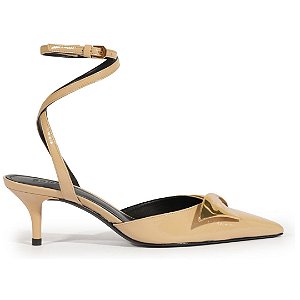 Schutz Scarpin Salto Baixo Couro Verniz Nude