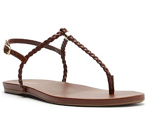 Arezzo Sandália Rasteira Marrom Slim Tiras Trançadas