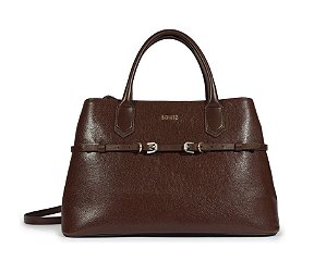 Schutz Bolsa Tote Grande Couro Tiras Fivela Logo Coffee