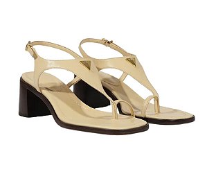 Schutz Sandalia Couro Salto Medio Bloco Amarela