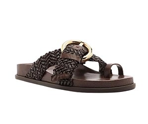 Arezzo Sandália Papete Marrom Tressê Fivela Redonda