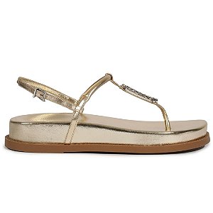 Schutz Sandalia Salto Baixo Metalic Dourada