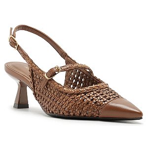 Arezzo Scarpin Marrom Salto Fino Slingback Tressê