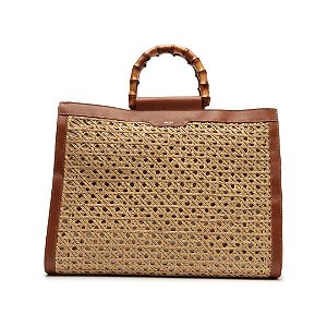 Arezzo Bolsa Shopping Marrom Couro Palha Isla Grande