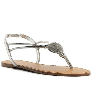 Arezzo Sandália Rasteira Prateada Slim Peça Cristais