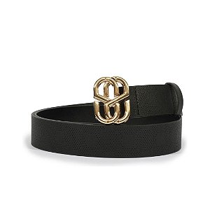 Schutz Cinto Emblem Monograma Couro Preto