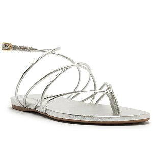 Arezzo Sandália Rasteira Prata Tiras Finas Cruzadas