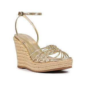 Schutz Sandália Anabela Plataforma Palha e Dourado