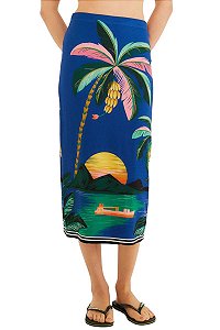 Farm Saia Midi Reta Estampada Oásis Lenço 351356