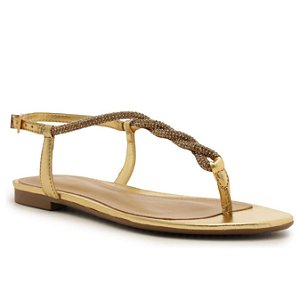Arezzo Sandália Rasteira Dourada Tira Torcida Strass