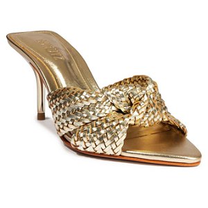 Schutz Sandalia Salto Medio Dourado