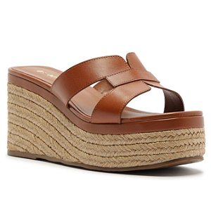 Arezzo Sandália Marrom Couro Salto Plataforma Tira Vazada