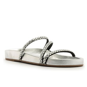 Arezzo Sandália Rasteira Prata Tira Diagonal Pedrarias