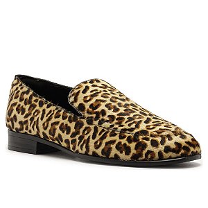 Arezzo Mocassim Animal Print Pelo Bico Redondo