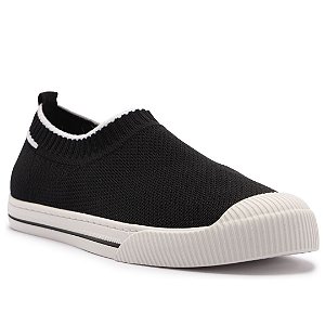 Arezzo Tenis Slip On Preto Knit Detalhe Branco