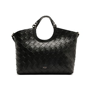 Arezzo Bolsa Tote Preta Tressê Grande Tag