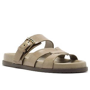 Arezzo Sandália Papete Cinza Couro Fivela