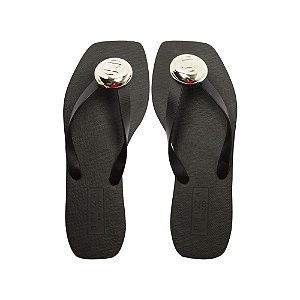 Arezzo Chinelo de Dedo Preto Square Tiras Largas
