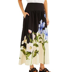Farm Saia Ampla Estampada Céu De Flor