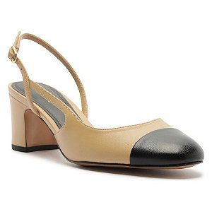 Arezzo Scarpin Marrom Couro Salto Bloco Slingback Cap Toe Preto