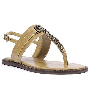 Schutz Sandália Rasteira Bico Redondo Couro Verde Oliva