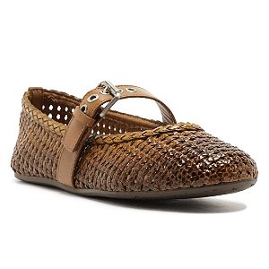 Arezzo Sapatilha Marrom Bico Redondo Fivela Tressê