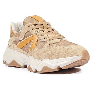 Schutz Tênis ST 2940 Camurça Bege com Laranja
