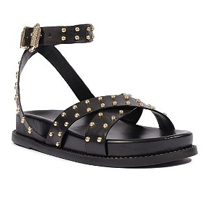 Schutz Papete Flatform Fivela Tachas Couro Preta
