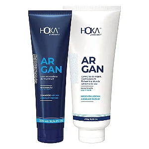 Kit Reparação Shampoo e Máscara Argan Anticaspa Hoka