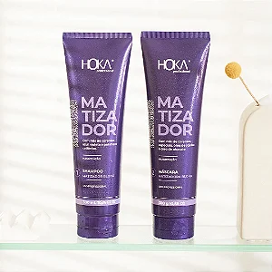 Kit Matizador Shampoo e Máscara Cabelos Loiros Desamarelador Hoka