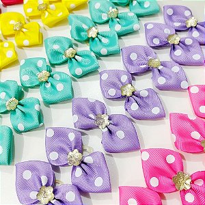 Laço Pinup Estampado Poá Chaton Trabalhado - 10 unidades