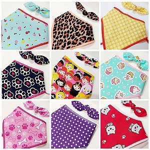 Conjunto Laço Maxi Pinup e Bandana Tecido - 10 unidades