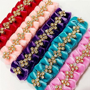 Laço Micro Borboleta Veludo Strass - 20 unidades