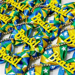 Laço Maxi 4 Pontas Estampado Strass Copa Brasil - 10 unidades